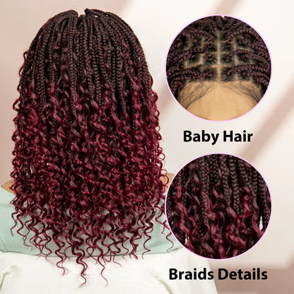 Burgundy Knotless Box Braids Wig with Curly Ends | Full Lace