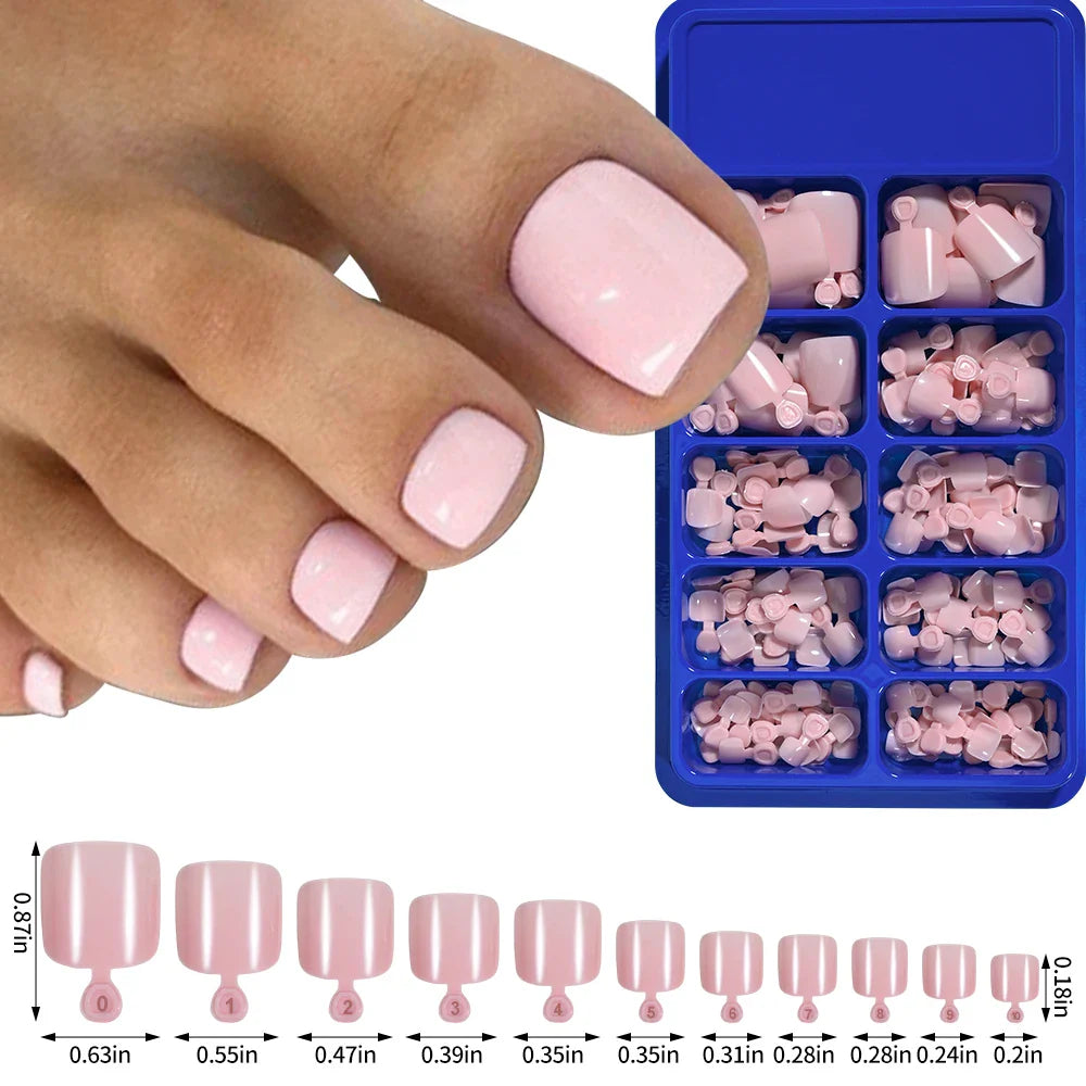 100PCS Short Square False Toenail Tips, Full Cover Acrylic Nail Art.