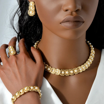 Luxury Quality Jewelry Set For Women Pearl Necklace Bracelet Ring Earrings.
