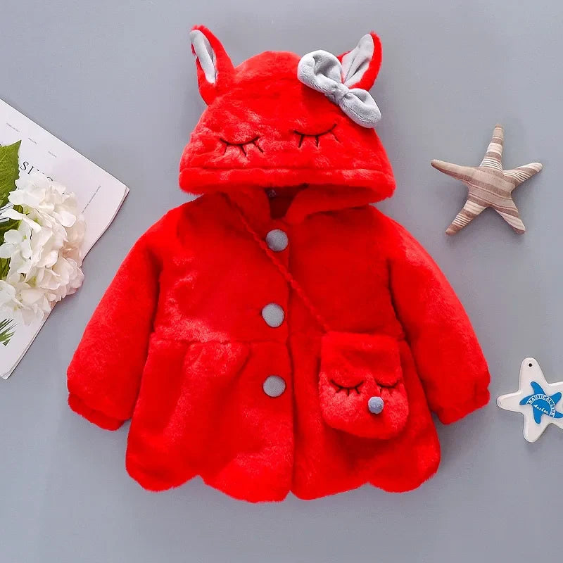 Winter Baby Girl Coat Cute Crossbody Bag  (0-3 Years Old)
