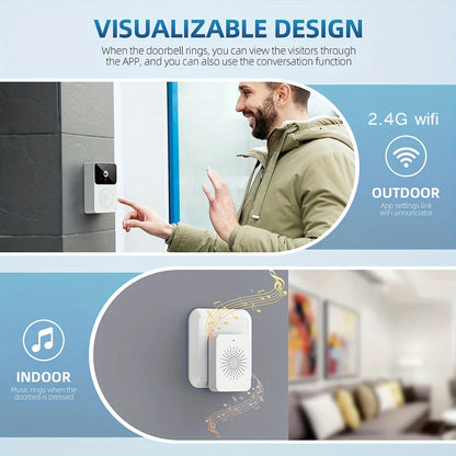 Smart Video Doorbell Camera, 480PHD Wireless doorbell for Home Security, Night Vision, Voice Change, 2-Way Audio, Waterproof.