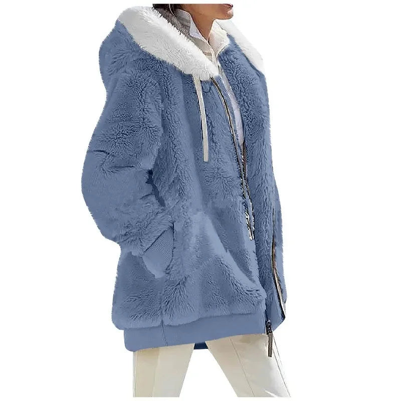 Fashion Women's Coat, Hooded Zipper Lady Cashmere Fleece Jacket.