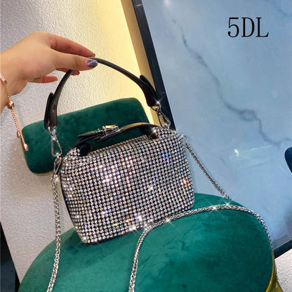 Luxury Designer Brand Silver Clutch Purse | Women's Evening Banquet Bag & Crystal Rhinestone Shoulder Bag (Fashion Handbags)