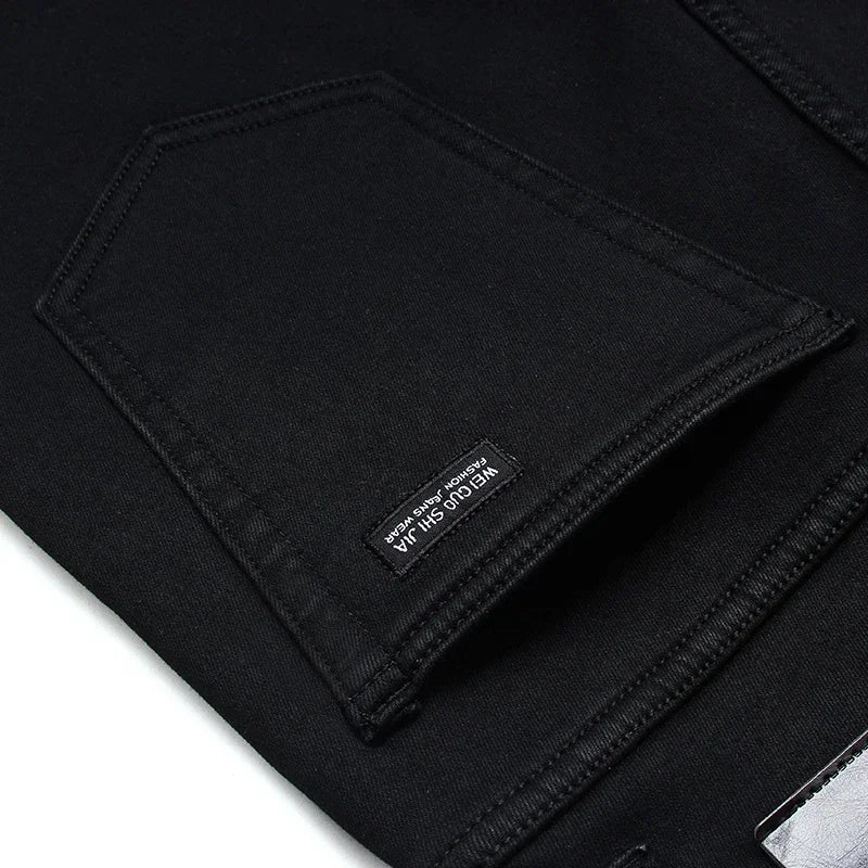 Men Classic Advanced Fashion Brand Jeans Stretch Black Biker.