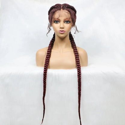 Handmade Double Dutch Cornrow Braided Wig | Natural Black Lace Front | Baby Hair | Kanekalon Synthetic Wig for Women
