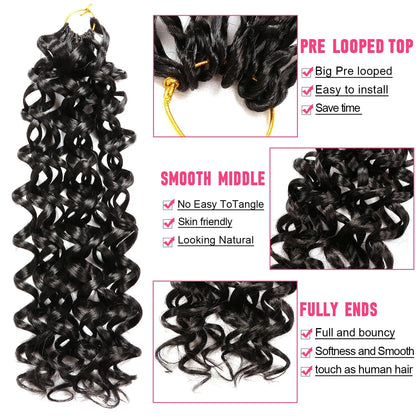 Short Beach Curl Crochet Hair | Bohemian Curly Braids | Deep Wave Synthetic Hair | 18 Strands/Pack