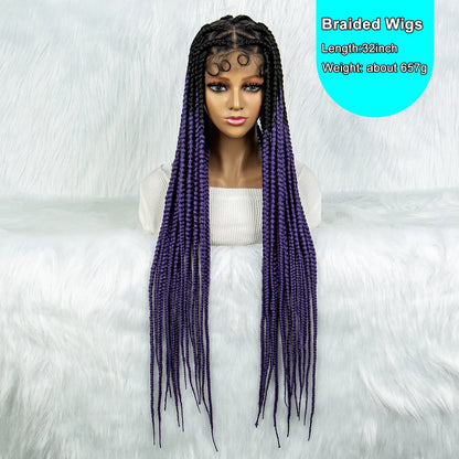 Colorful Knotless Box Braids Wig | Full Lace Cornrows | Large Braids