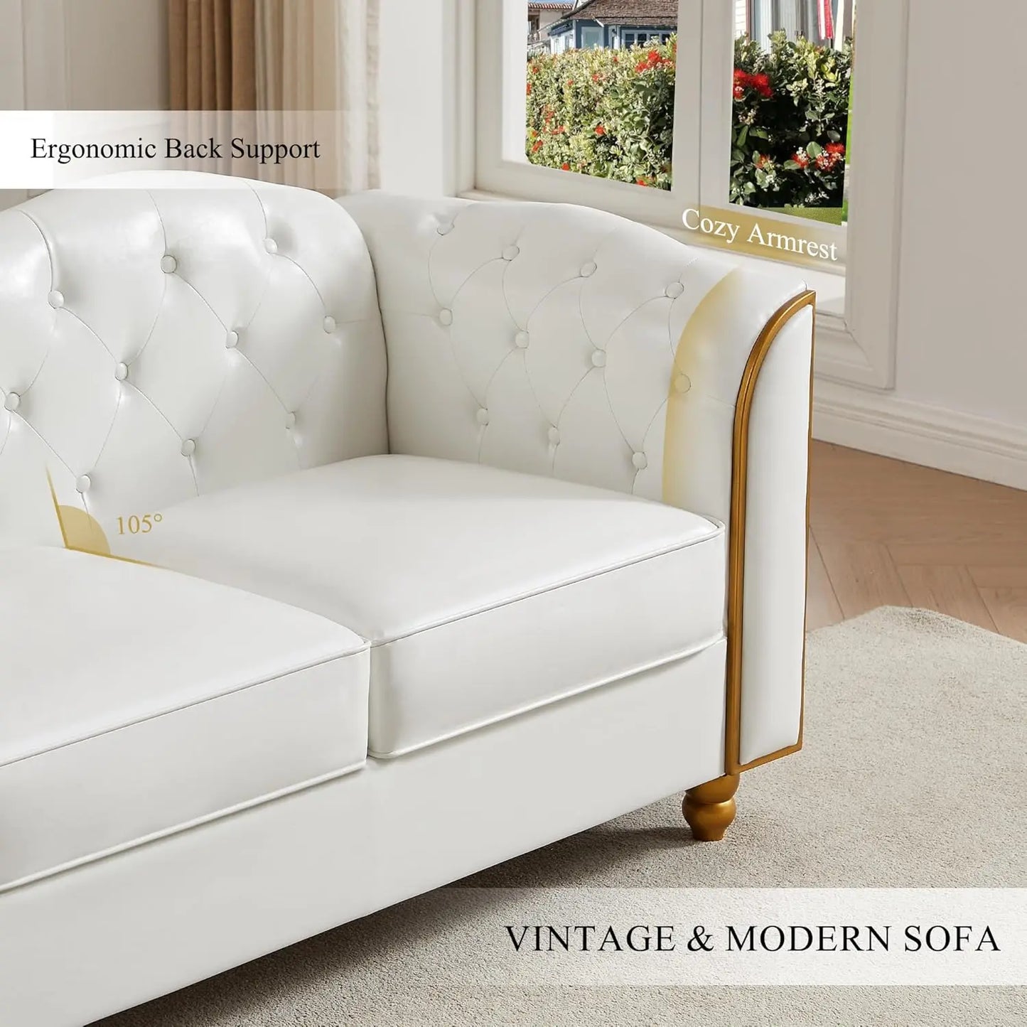 78" Leather Sofa Couch, Soft 3 Seater Sofa Living Room.