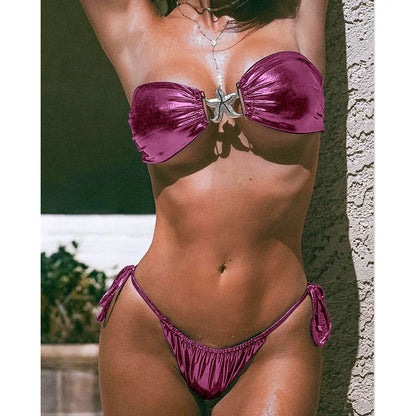Gem Blue Glossy Bikini , Summer Beach Vacation Outfits, Thong Bathing Suit.