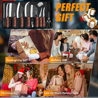 ZENG 14pcs Kitchen Knives Set, Cleaver, Meat Cut, Steak, Fillet Fish Knife ,Butcher Boning ,Hand Forged Blade with Sharpener.