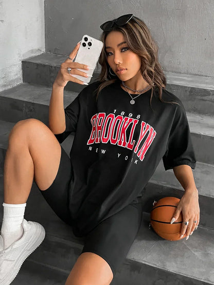Vintage 1898 Brooklyn New York Women T-Shirts Short Sleeve Casual Clothing .