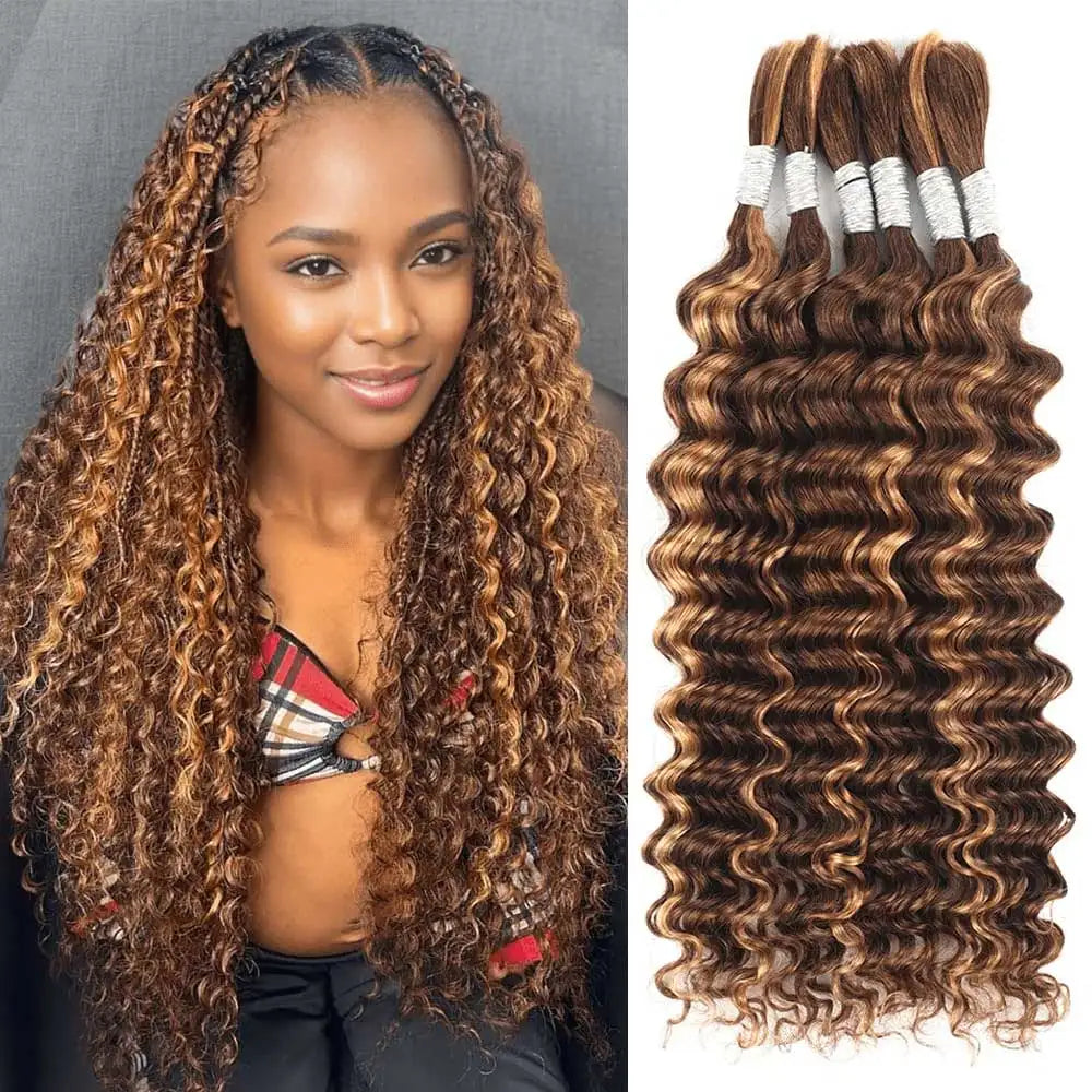 2 Bundles Human Braiding Hair for Boho Braids, 14Inch 100G 10A Brazilian Virgin Deep Wave Bulk Human Hair for Braiding.