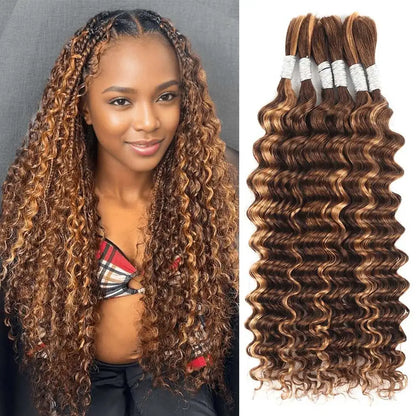 2 Bundles Human Braiding Hair for Boho Braids, 14Inch 100G 10A Brazilian Virgin Deep Wave Bulk Human Hair for Braiding.