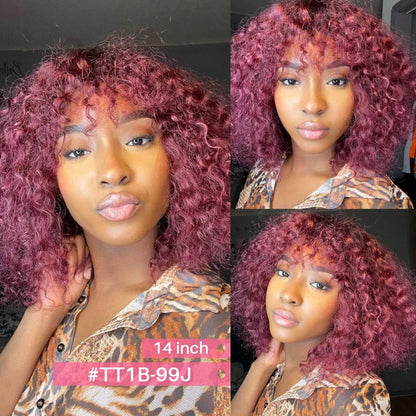 Rebecca Highlight Kinky Jerry Curly Wig | 200% Density Human Hair with Bangs