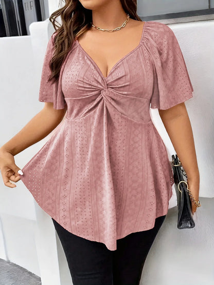 Plus Size Elegant, Casual, Solid Curve, Clothing Loose V Neck Tops.