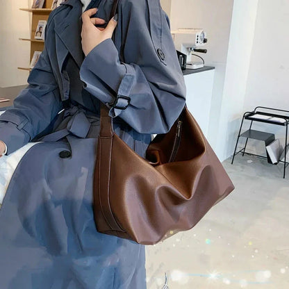 Vintage Big Capacity Shoulder Bag | Soft Leather Crossbody & Armpit Satchel Bag (Casual Portable Handbag Purse - Bolsa)