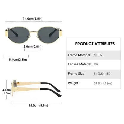 Luxury Metal Brand Sunglasses for Men and Women, Unisex Designer Fashion Sun Glasses Oval Stylish Eyewear Shades.