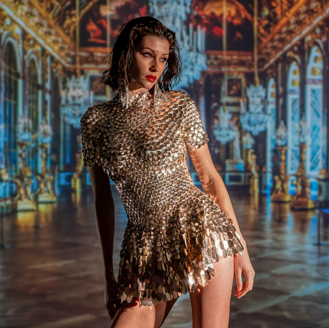 Helen Rose Gold Sequin MiniDress | Metallic Seashell Sequin Festival &amp; Party Outfit – Manifestie
