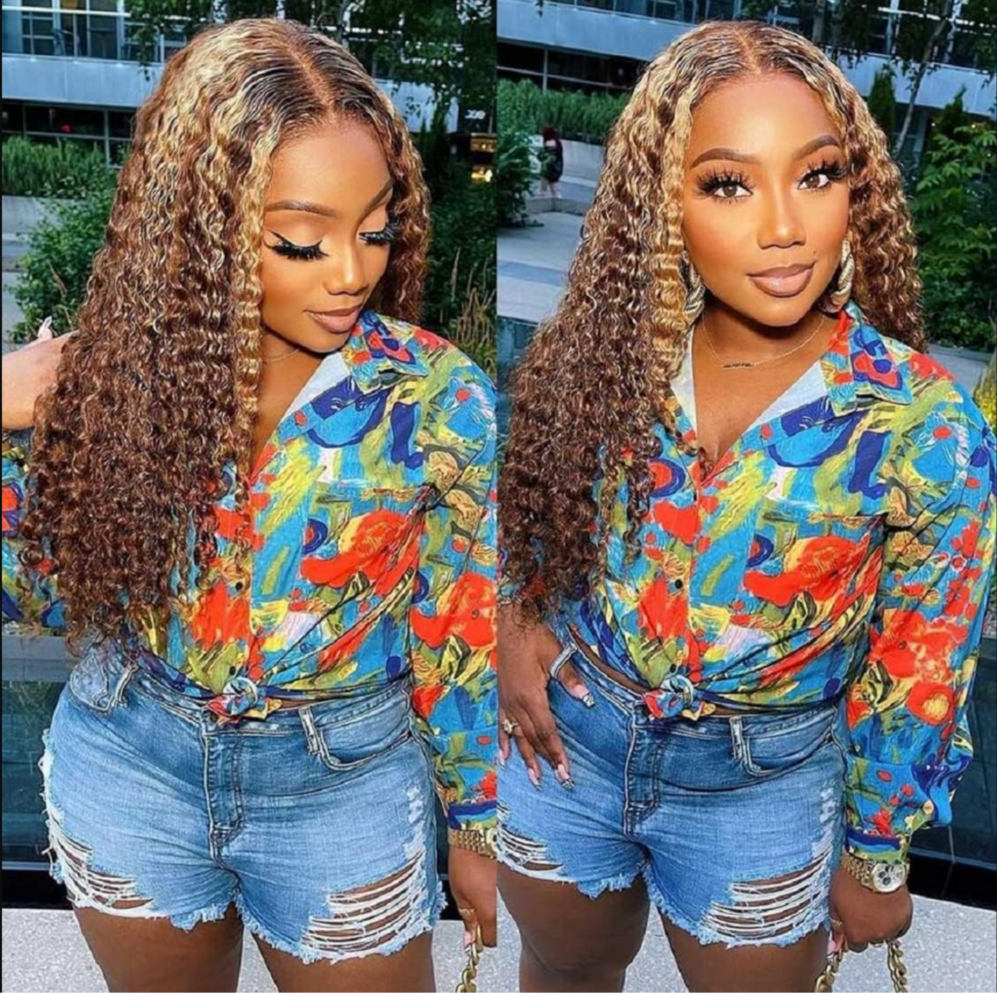 P4/27 Highlight Water Wave Human Hair Lace Front Wig - Brazilian