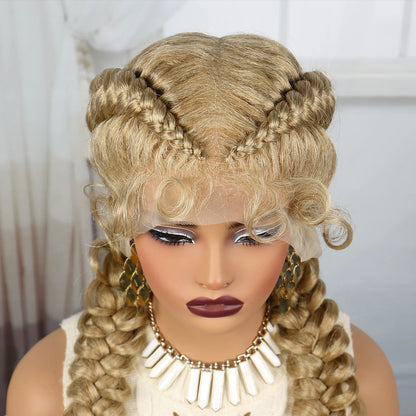 36" Burgundy Twist Cornrow Braids Wig | 99J | Lace Frontal | Baby Hair