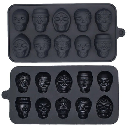 10 Grid Skull Ice Cube Mold for Halloween, Kitchen Baking Tools Reusable, Silicone Mold for Chocolate Candy, Ice Cream Mold.