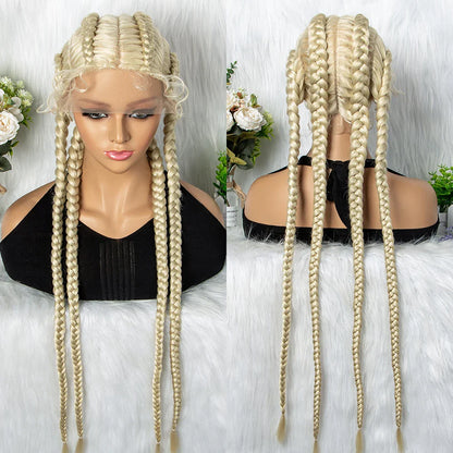 36" 27/613 Blonde Cornrow Braided Wig | Lace Frontal Box Braids | Synthetic Wig with Baby Hair for Black Women
