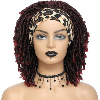 Soft Faux Locs Headband Wig - 6 Inch Ombre Dreadlock Wig for Black Women - Curly Braided Synthetic Wig with Headband - 1B, Burgundy, 27, 30, 613 Options