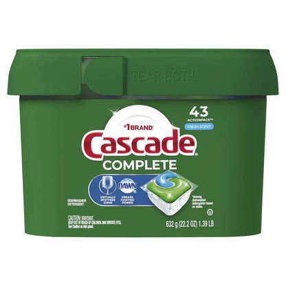 Complete Action Packs Dishwasher Detergent Pods, Fresh Scent 43 Count.