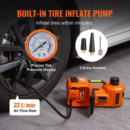 5T Electric Car Jack, Hydraulic Car Jack with Built-in Inflatable Pump LED.