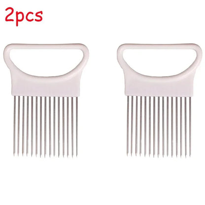 1/2/3/4pcs Effortlessly, Slice Onions with this 1pc Colorful Onion Slicer stainless steel potato chip onion holder.