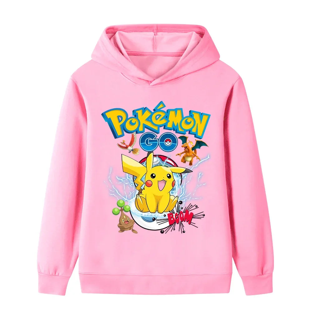 2026 Fall Winter Hot Sale Pokemon Pikachu Print Hoodie, 100% Cotton Anime Sweatshirt, Kids Parent-child Casual Sportswear Tops