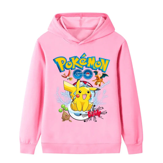 2026 Fall Winter Hot Sale Pokemon Pikachu Print Hoodie, 100% Cotton Anime Sweatshirt, Kids Parent-child Casual Sportswear Tops
