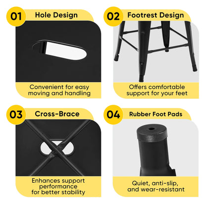 JHK 24 IN Metal Bar Stools, Set of 4 Stackable Stools, No Assembly Required.