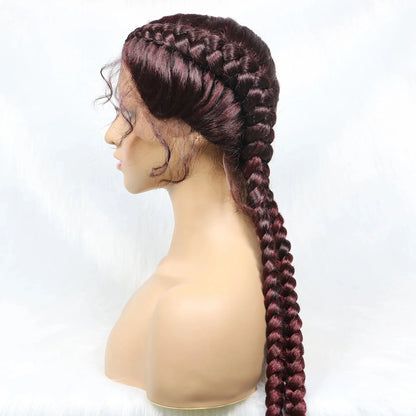 Handmade Double Dutch Cornrow Braided Wig | Natural Black Lace Front | Baby Hair | Kanekalon Synthetic Wig for Women