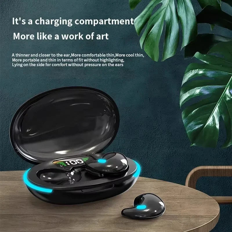 X55 Mini Earphone Stereo Hidden Headsets, with Mic HD Call Waterproof Sleeping Earbuds.