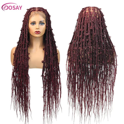 36" Butterfly Braided Full Lace Wig | Honey Blonde & Burgundy Goddess Locs | Synthetic Box Braids | Transparent Lace