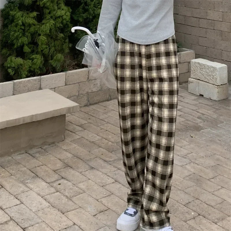 Warm Plush Pants, Cashmere Thick Plaid Ladies Winter Loose Wide-legged Pants