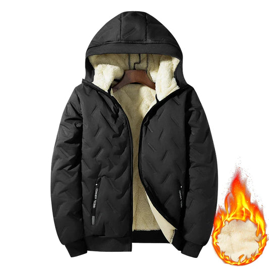 Men's hooded warm short jacket, winter zipper pocket outdoor sports and leisure clothes windproof.