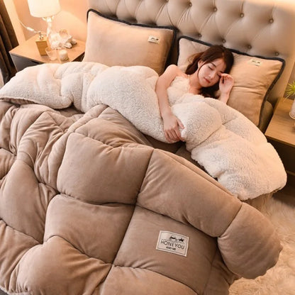 Lamb Fleece Blanket Winter Comforter, Thickened Quilts Double-sided Velvet.
