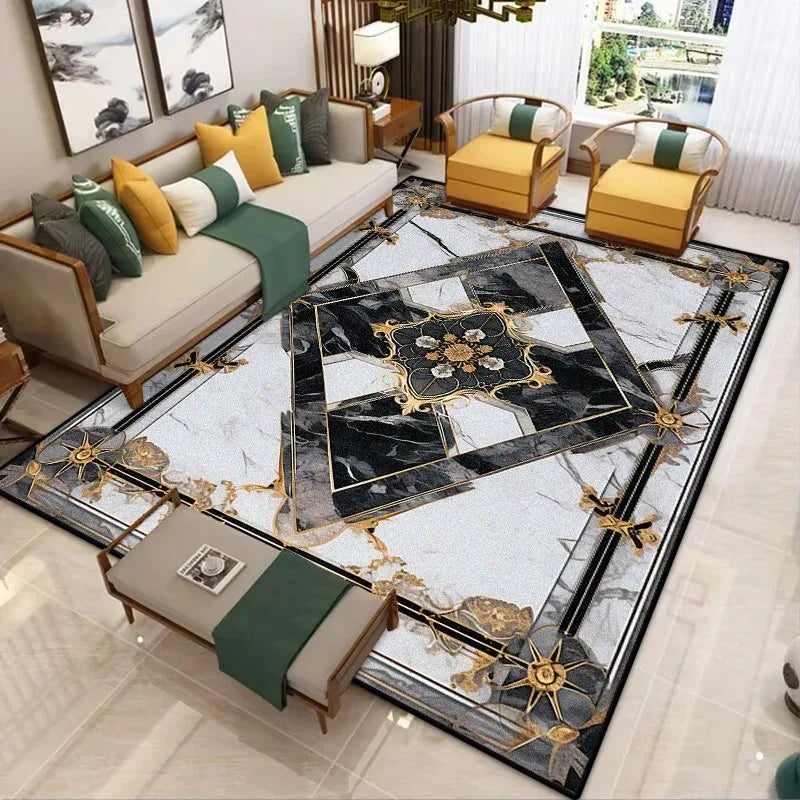 Modern Golden Luxury Carpet Washable Lounge Rug, Large Area Living Room Sofa Decoration Rug Bedroom Decor.