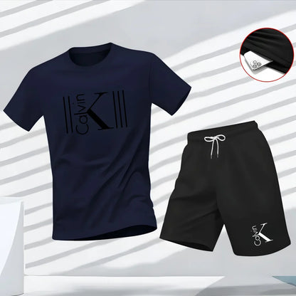 "2025 Men Breathable sports pattern Printed T-shirt, Casual Fashion short-sleeved streetwear top Two-piece set.