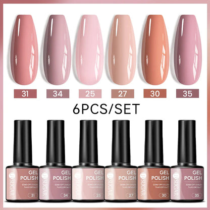 7ml All Season Gel Nail Polish Set, Nude Pink, Red Glitter, Semi Permanent UV Gel Kits.