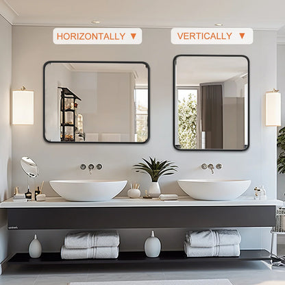 Metal Framed Bathroom Mirror Rectangle Rounded Corner Tempered Glass