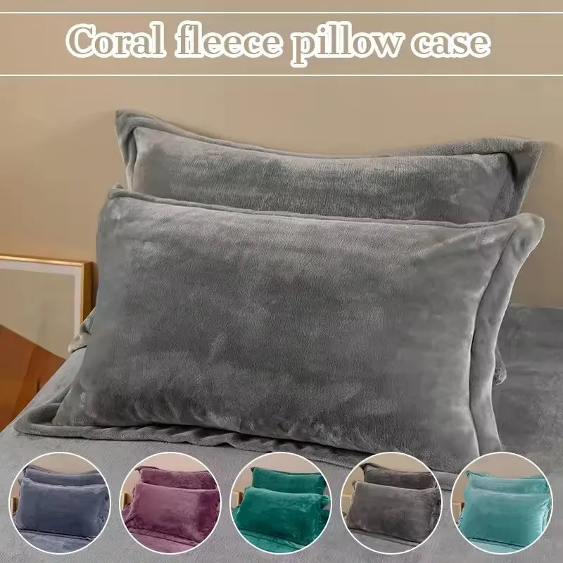 1/2pcs Soft Flannel Pillowcase Winter Warm  Cushion Cover Adult Kids.