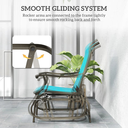 Outdoor Glider Chair, Steel Rocking Chair, Patio, Backyard, Porch, Garden, Blue.