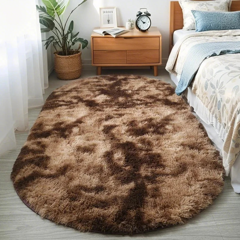 Fluffy Oval Plush Carpet Extra Soft Rug For Living Room ,Sofa Area, Bedroom, Non-Slip Shaggy Floor Mat.