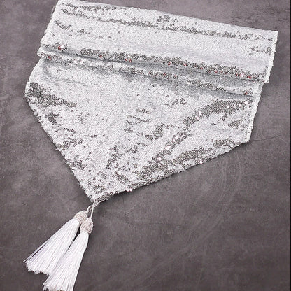 Sequin Table Runner Glitter Tassel Table Runner, for Birthday Party ,Wedding, Table Decoration 30x180cm.