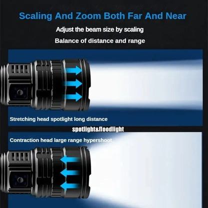 10000W Built-in Battery Flash Light Emergency Spotlight,9km 990000000LM Most Powerful Flashlight Tactical Torch 25000mah.