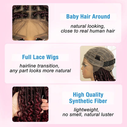 14" Burgundy Box Braids Wig | Full Lace | Kanekalon Fiber | Boho Braids | For Women