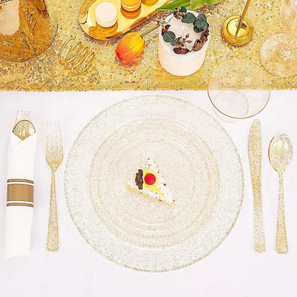 112Pcs Gold Glitter Plastic Plates  Disposable 16 Dessert Plates 16 Din
